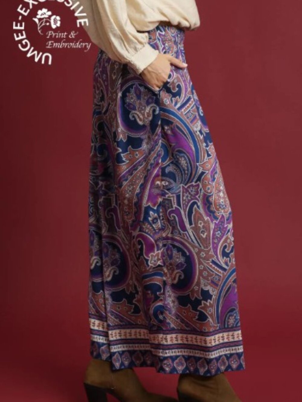 New‼️ Umgee 💜 Purple Mix Paisley Wide Leg Boho Pants NWT Boutique - Picture 2 of 5